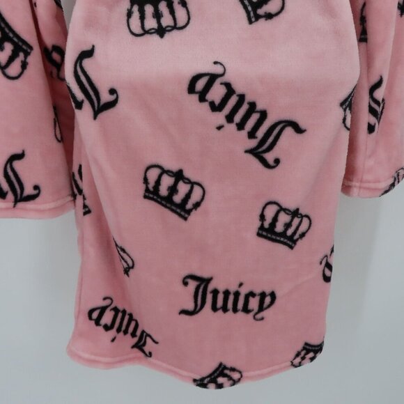 Juicy Couture L/XL Extra Large Pink Black Logo Crown Plush Bathrobe Robe NEW - Picture 6 of 11